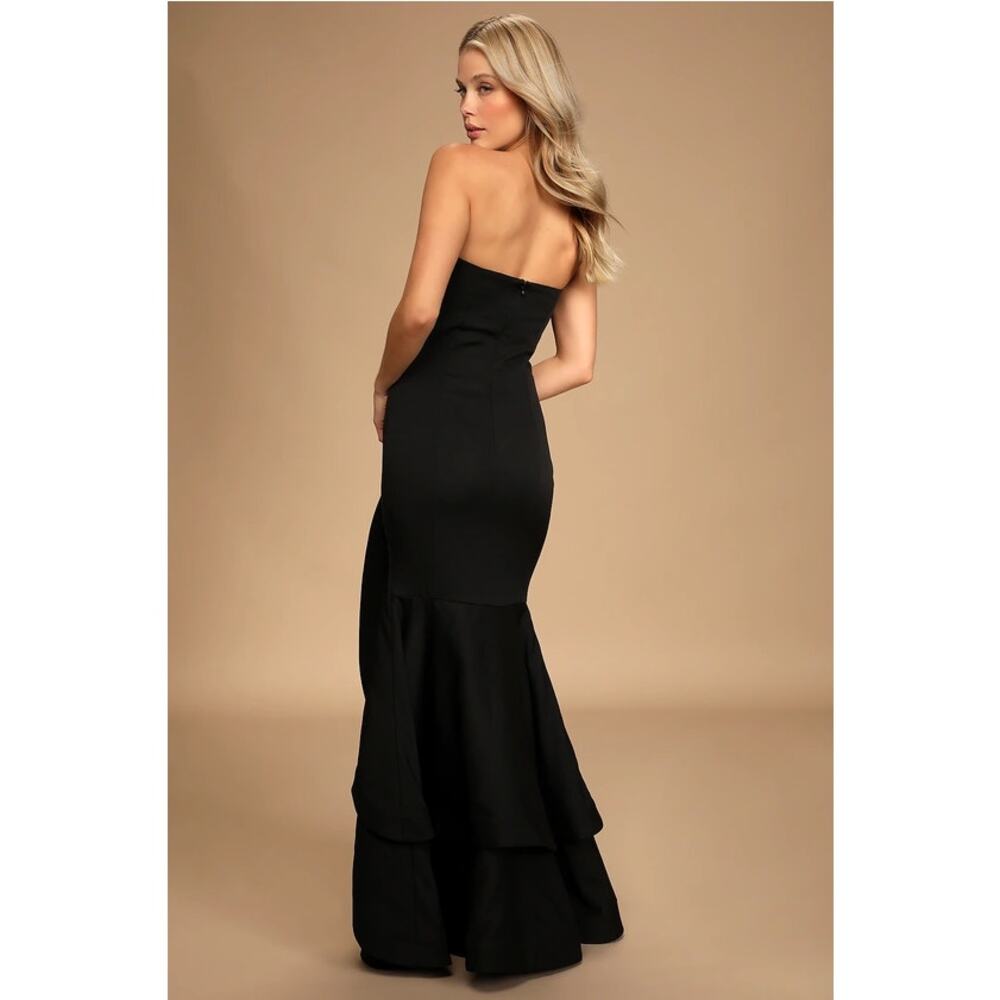 Lulus Dress Women M Fabulous Festivities Black Strapless Ruffled Cutout NEW - Picture 4 of 15